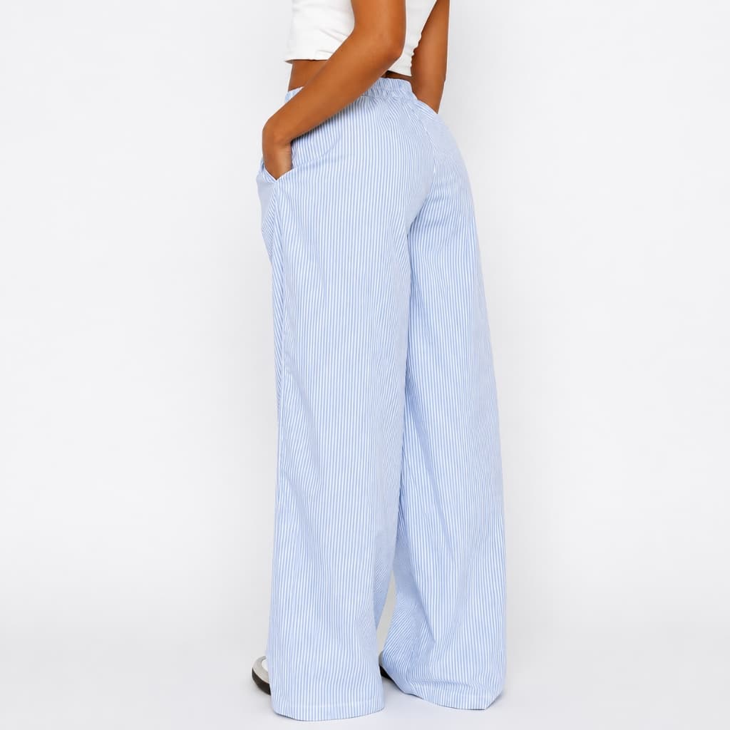 Striped Trousers With Pockets Ins Fashion Casual Wide Leg Straight Pants For Women Clothing thumbnail 2