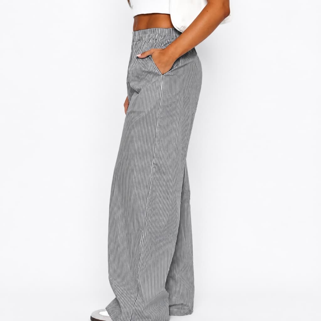 Striped Trousers With Pockets Ins Fashion Casual Wide Leg Straight Pants For Women Clothing thumbnail 4