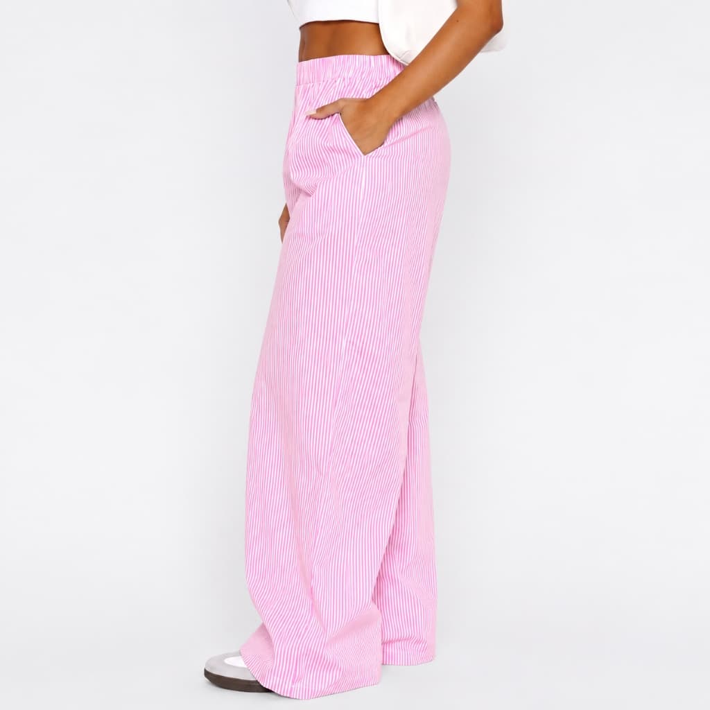 Striped Trousers With Pockets Ins Fashion Casual Wide Leg Straight Pants For Women Clothing thumbnail 5