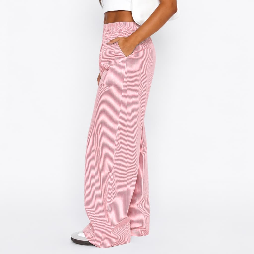 Striped Trousers With Pockets Ins Fashion Casual Wide Leg Straight Pants For Women Clothing thumbnail 3