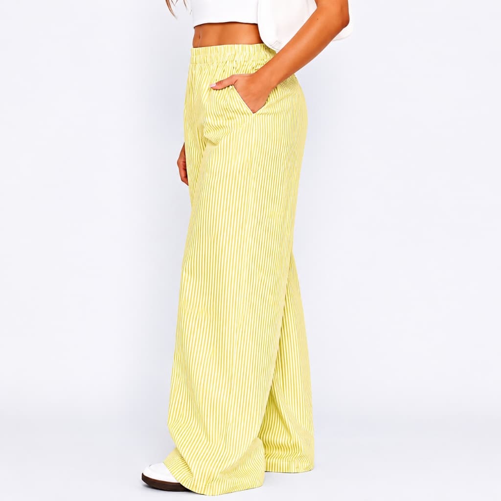 Striped Trousers With Pockets Ins Fashion Casual Wide Leg Straight Pants For Women Clothing